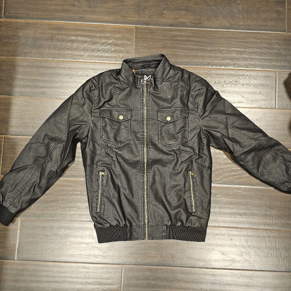NWT- Stunning black, vegan leather, waterproof, fleeced-lined, motorcycle coat.